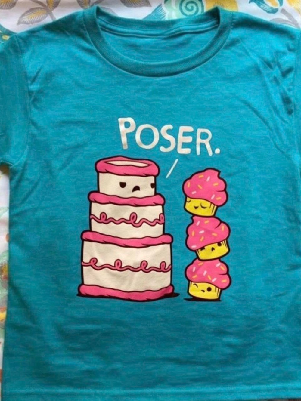 Gildan Teal Short Sleeve Tee with Pink Cake & Cupcake Graphic
